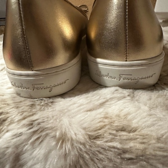 Salvatore Ferragamo Gold Slip On Sneakers Size 7 - Picture 6 of 8